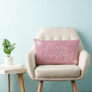 Coussin Rectangle Joyeux Noël Moderne Flocons de Neige Nom de Famill