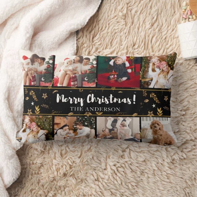 Coussin Rectangle Joyeux Noël Noir Élégant Photos Modernes (Couverture)