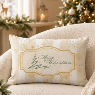 Coussin Rectangle Joyeux Noël Or et Blanc Contemporain