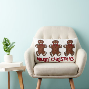 Coussin Rectangle Joyeux Noël pain d'épices Hommes biscuits Fêtes