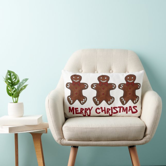 Coussin Rectangle Joyeux Noël pain d'épices Hommes biscuits Fêtes (Chaise)