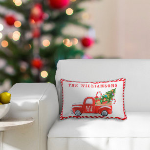 Coussin Rectangle Joyeux Noël personnalisé Camion Vintage rouge