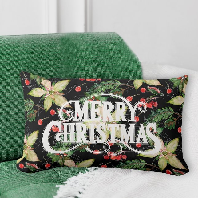 Coussin Rectangle Joyeux Noël Poinsettias (Créateur téléchargé)