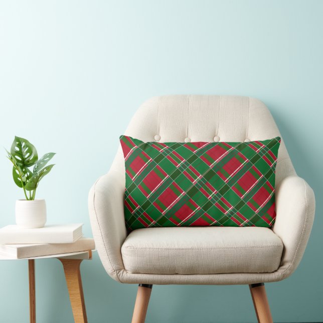Coussin Rectangle Joyeux Noël rouge et vert plaid (Chaise)