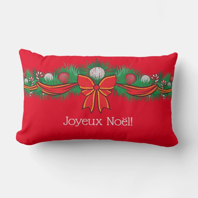 Coussin Rectangle Joyeux Noël - rouge festif (Recto)