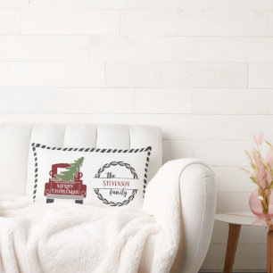 Coussin Rectangle Joyeux Noël Rouge Fête de Camion Personnalisé