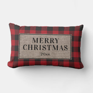 Coussin Rectangle Joyeux Noël Rustique Rouge Plaid de Buffalo Toile