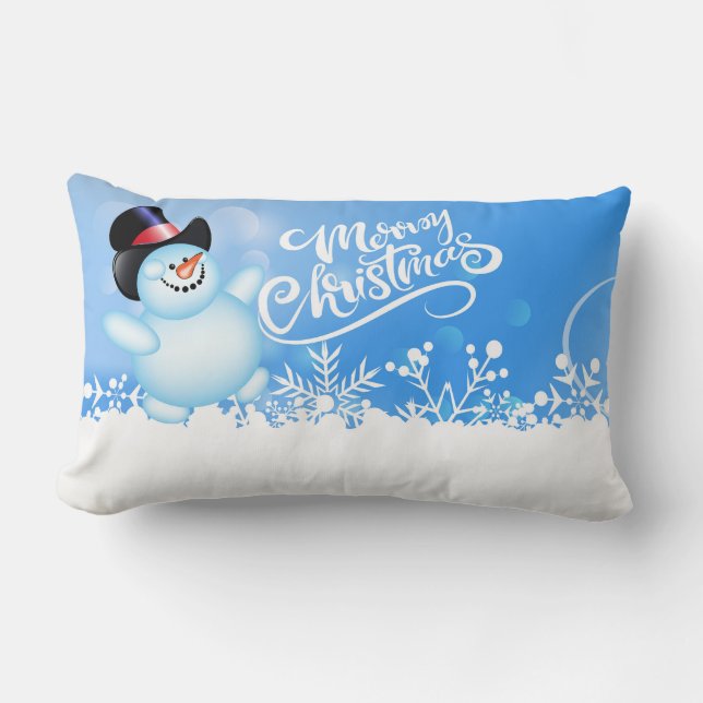 Coussin Rectangle Joyeux Noël Snowman et Snowflakes (Recto)