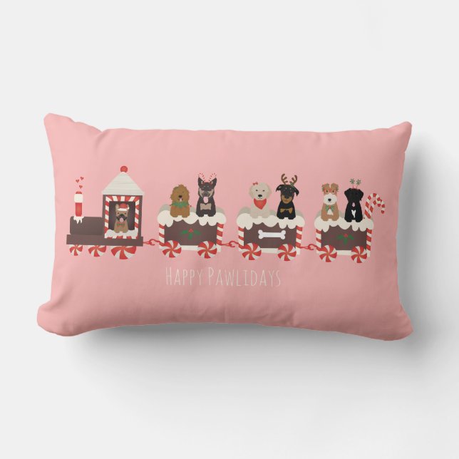Coussin Rectangle Joyeux Pawlidays Chien Noël Train de vacances (Recto)