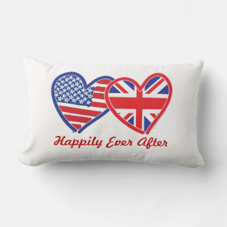 Coussin Rectangle Joyeux Pour Toujours Union Jack/Cœurs USA