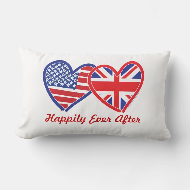 Coussin Rectangle Joyeux Pour Toujours Union Jack/Cœurs USA (Recto)
