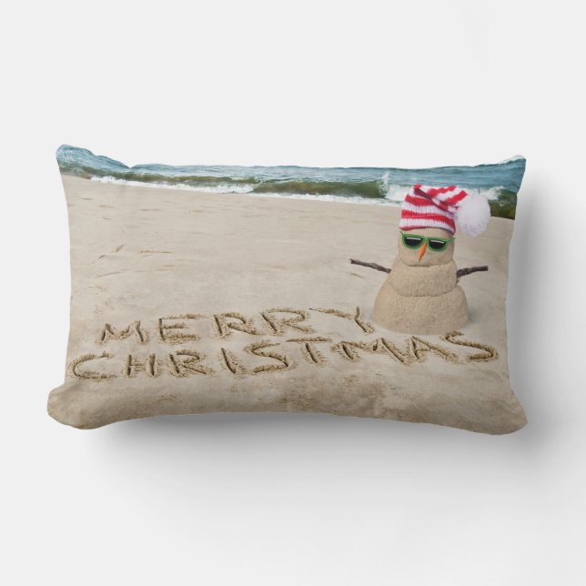 Coussin Rectangle Joyeux sandman de Noël sur la plage (Recto)