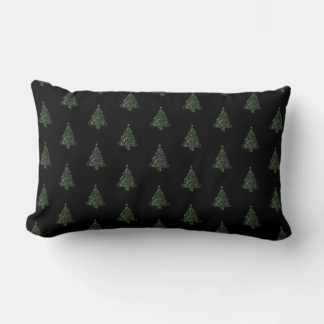 Coussin Rectangle Joyeux sapin de Noël Motif noir métal vert (Recto)