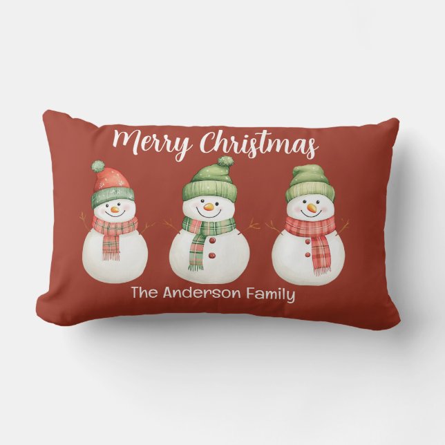 Coussin Rectangle Joyeux Snowmen de Noël (Recto)