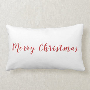 Coussin Rectangle Joyeux texte rouge de Noël blanc minimaliste
