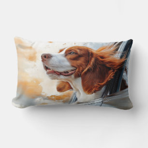 Coussin Rectangle Joyful Dog in the Wind Art Print