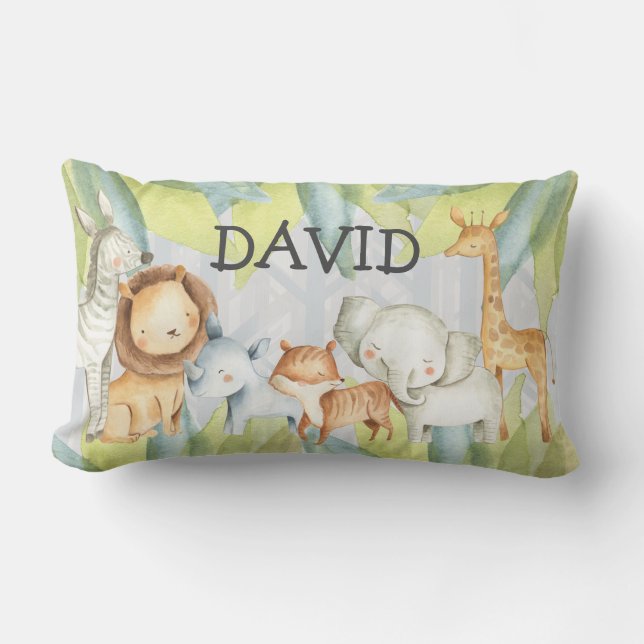 Coussin Rectangle Jungle Animals Cute Safari Personnalisé (Recto)