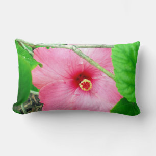 Coussin Rectangle Jungle d'Hibiscus rose, Poussin Lumbar.