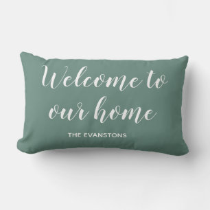 Coussin Rectangle Juniper Green Welcome Accueil Nom personnalisé Cou