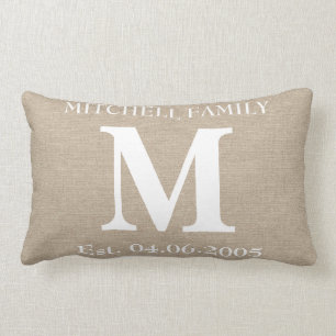 Coussin Rectangle Jut initial chic rustique de toile de jute de