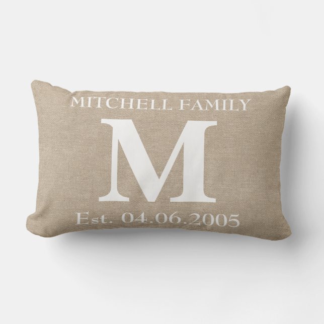 Coussin Rectangle Jut initial chic rustique de toile de jute de (Recto)