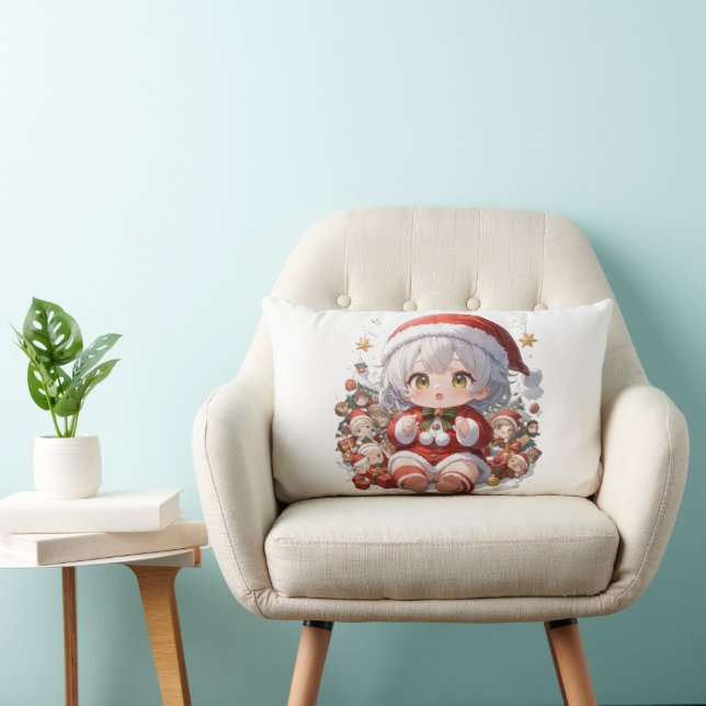 Coussin Rectangle Kawaii Chibi Santa Girl Christmas (Chaise)
