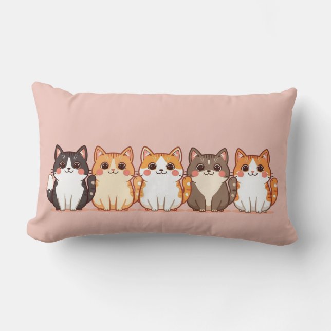 Coussin Rectangle Kawaii Cutie Kitty Crew | Maman Chat Douce Rose Pe (Recto)