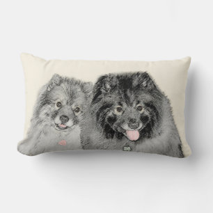 Coussin Rectangle Keeshond Maman et Son Peinture - Art Chien origina