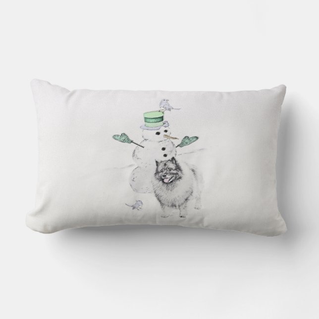 Coussin Rectangle Keeshond Noël Snowman Peinture Chien Art (Recto)