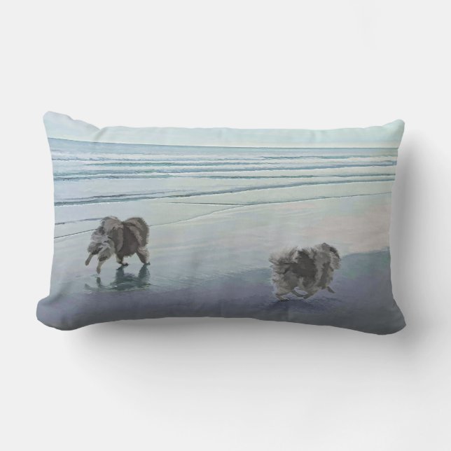 Coussin Rectangle Keeshonds at the Seashore Peinture Dog Art (Recto)