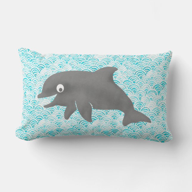 Coussin Rectangle Keiki Aquarelle Dauphin Vague réversible (Recto)
