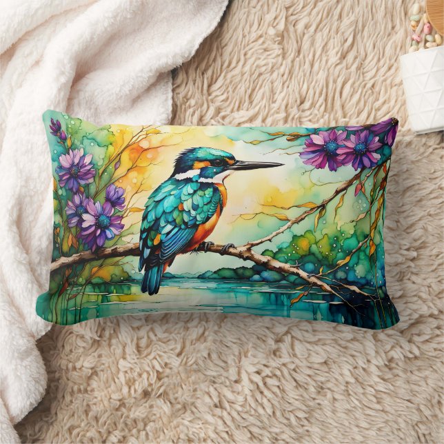 Coussin Rectangle Kingfisher perché au-dessus des Fleurs sauvages d' (Couverture)