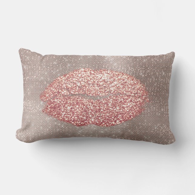 Coussin Rectangle Kiss Lips Parties scintillant Glam Maquillage Blus (Recto)