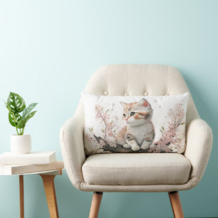 Coussin Rectangle Kitten en Fleurs roses