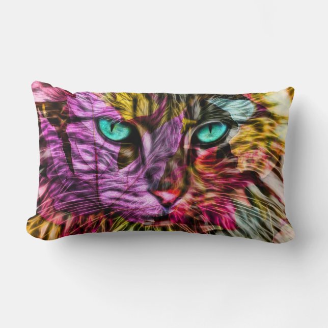 Coussin Rectangle Kitty Chat Automne Feuilles d'Artsy Coloré Design (Recto)