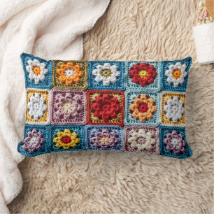 Coussin Rectangle Knit Granny Carré coloré motif floral