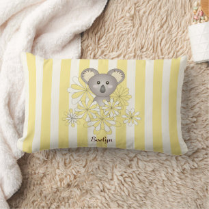 Coussin Rectangle Koala Bébé Rayure Jaune Chambre Enfant