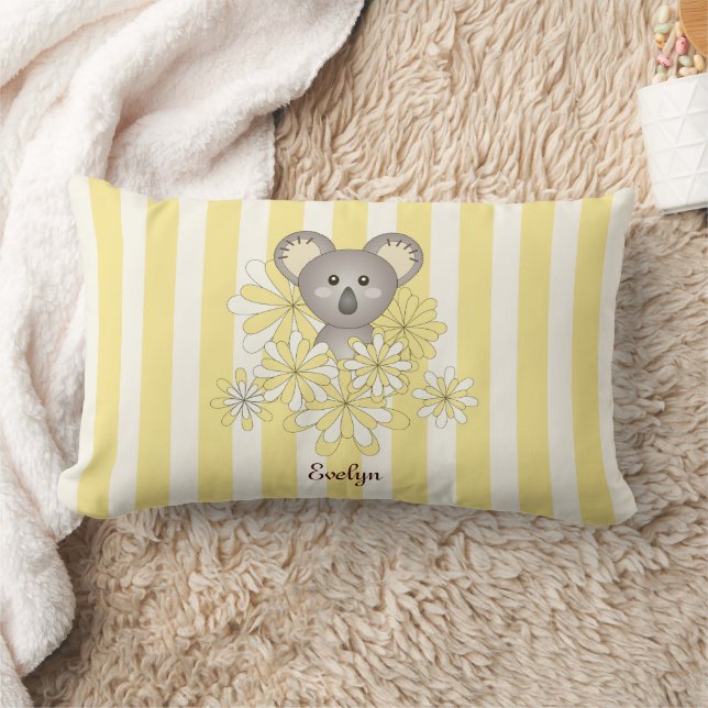 Coussin Rectangle Koala Bébé Rayure Jaune Chambre Enfant (Couverture)