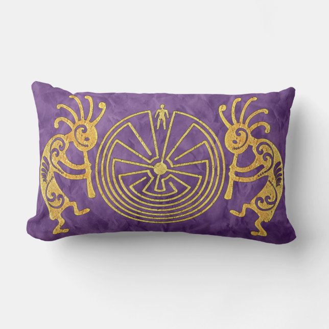 Coussin Rectangle KOKOPELLI / L'HOMME DANS LE MAZE or + vos idées (Recto)