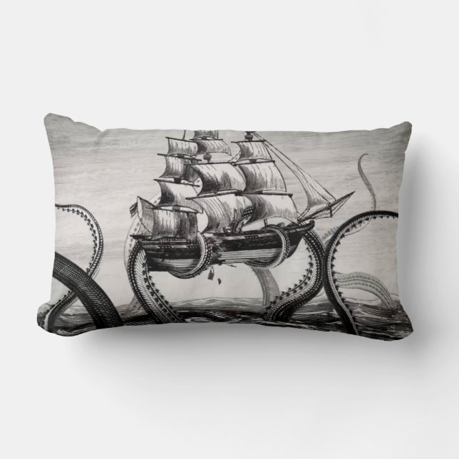 Coussin Rectangle Kraken/poulpe Eatting un bateau de pirate, (Recto)