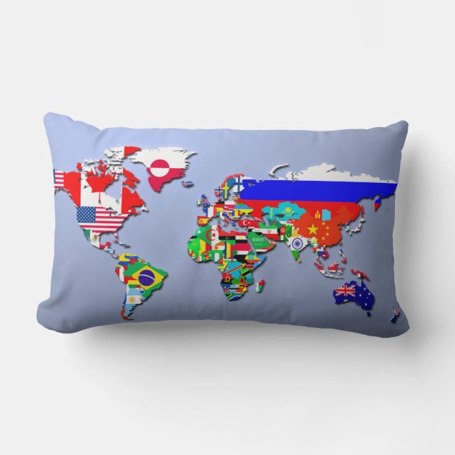 Coussin Rectangle La carte du monde avec leurs drapeaux (Recto)