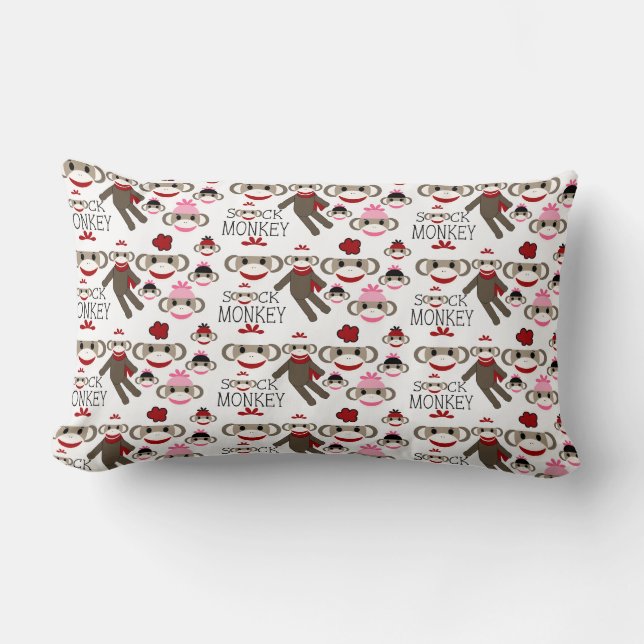 Coussin Rectangle La chaussette rouge et rose mignonne Monkeys le (Recto)