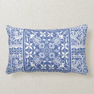 Coussin Rectangle La dentelle blanche bleue de la Renaissance