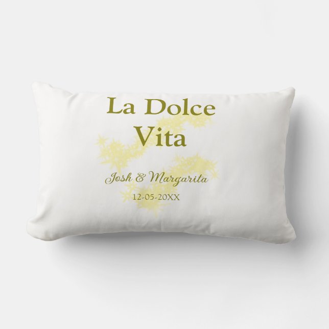 Coussin Rectangle La Dolce Vita jaune couple mariage Nom date paille (Recto)