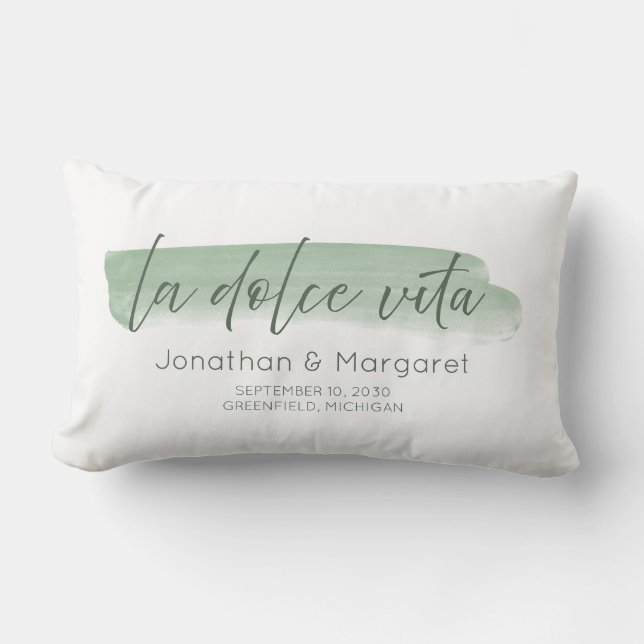 Coussin Rectangle La Dolce Vita - La vie douce à Sage Green (Recto)