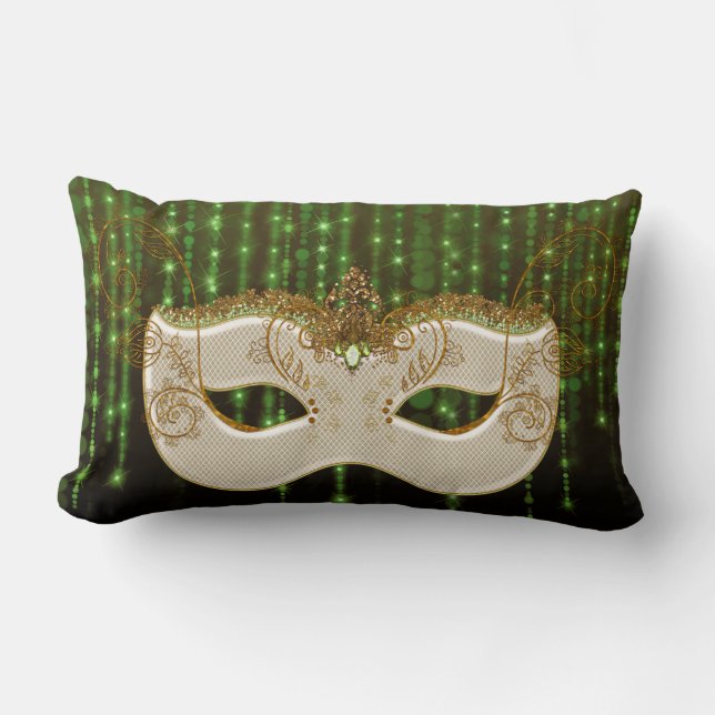 Coussin Rectangle La ficelle de vert de mascarade d'or allume le (Recto)