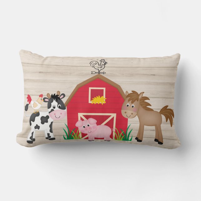 Coussin Rectangle La grange rouge d'animaux mignons de ferme badine (Recto)