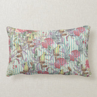 Coussin Rectangle La grunge rose verte vintage barre l'oiseau floral