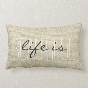 Coussin Rectangle "La vie est belle" Lin personnalisé