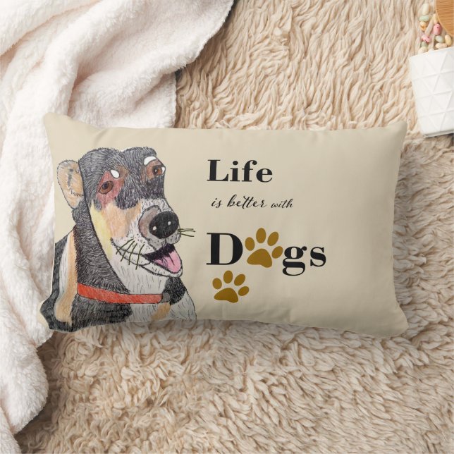 Coussin Rectangle la vie est meilleure avec des chiens (Couverture)
